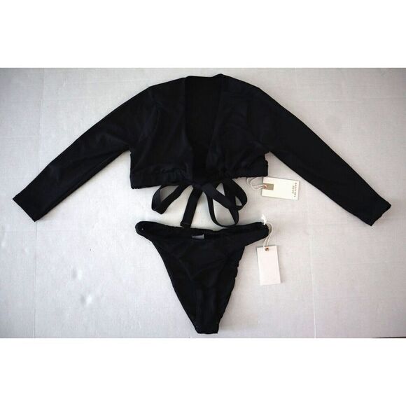 Good American Sz 0/XS Black Better Cheeky Bottom & 3/4 Sleeve Swim Top - Picture 1 of 7
